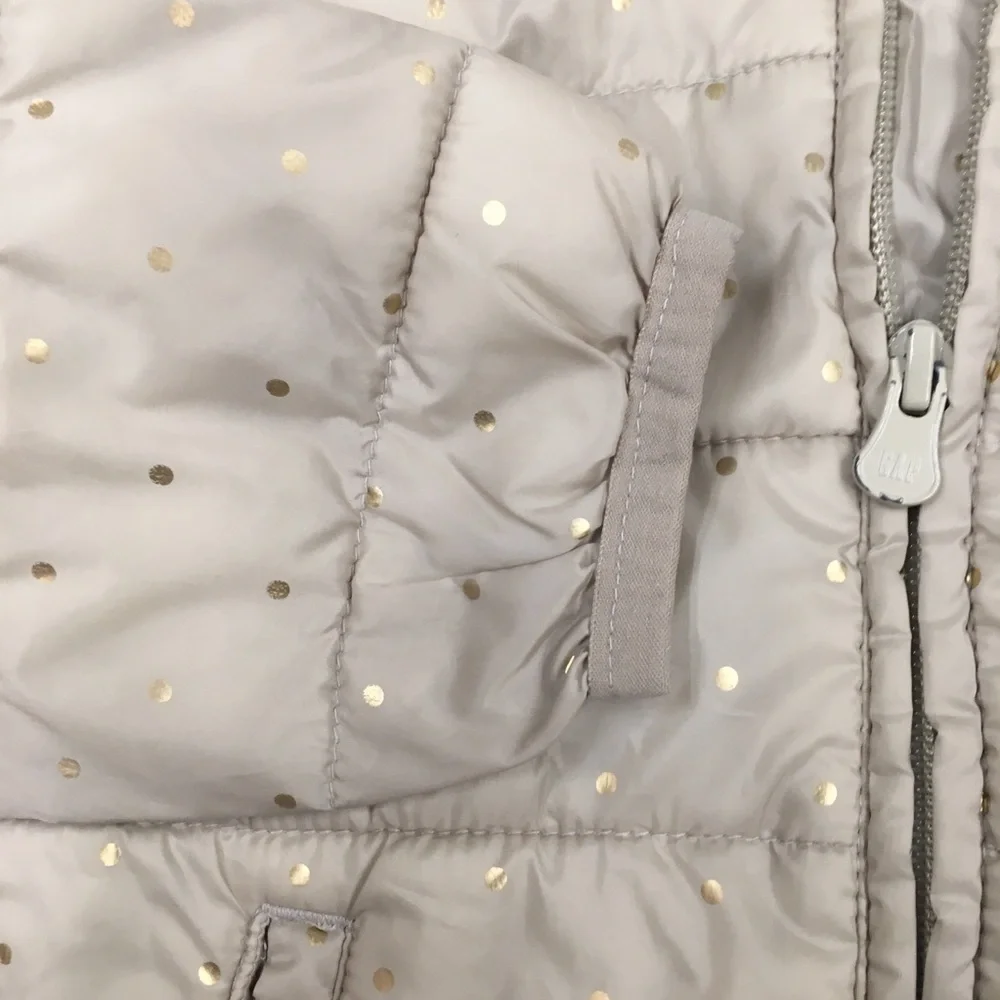Gap Unicorn Puffer Rain Jacket 18-24 Months Tan Gold Polka Dot Water Resistant
